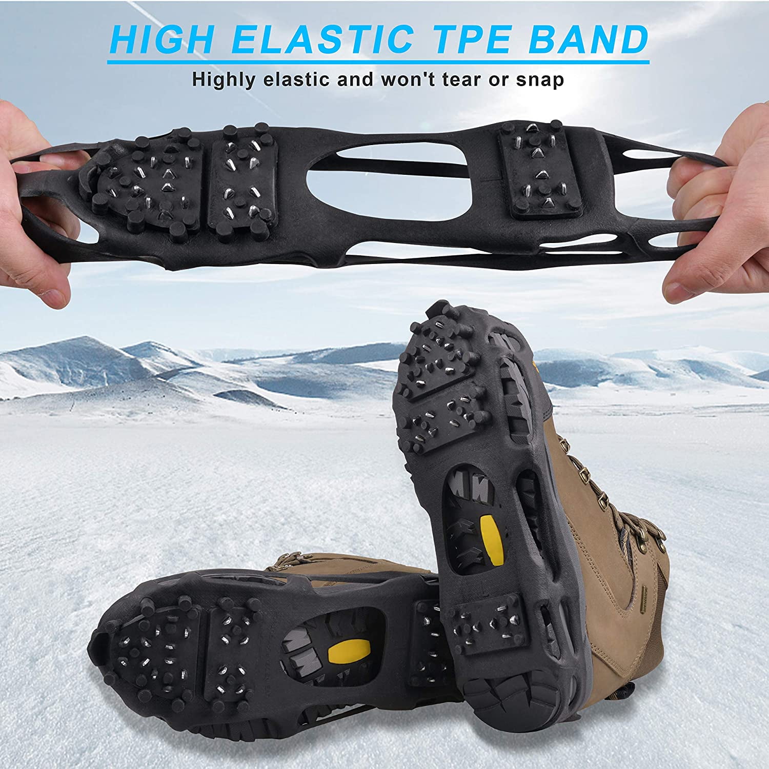 DUALF Traction Cleats Snow Grips Ice Creepers Over Shoe Boot,Anti Slip 10-Studs TPE Rubber Crampons with 10 Free Studs for Footwear Blue/Black