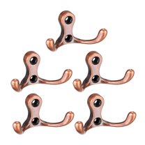 Unique Bargains Dual Prong Coat Hooks Wall Mounted Retro Double Hooks Utility Bronze Hook for Coat Towel Hat 30mm x 55mm x 29mm 5Pcs