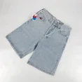 thumbnail image 1 of Pantalones cortos de mezclilla rectos con bordados y estampado de hip hop gótico callejero, diseño Y2K, pantalones de baloncesto de cintura alta de gran tamaño para parejas, 1 of 5