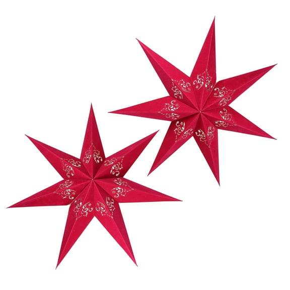 WORGEOUS  2 Pcs Star Decoration Christmas Lanterns Paper Lights Outdoor Bulb Red
