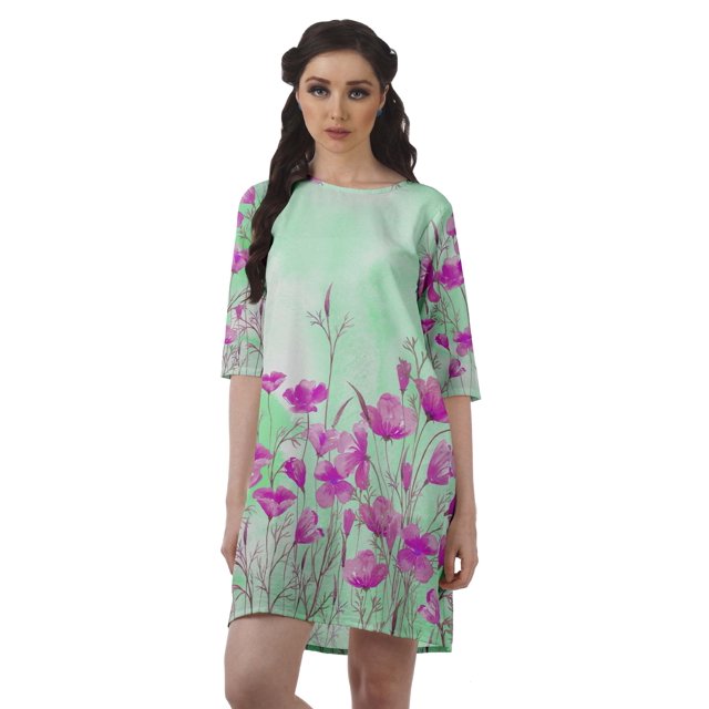 Moomaya Robe T-Shirt Courte Droite en Georgette Mousse pour Femmes Vêtements Grande Taille