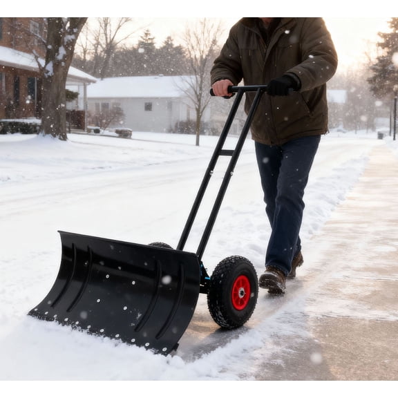 S-HOME 30 Inch Snow Shovel with Wheels, Ergonomic Handle with Adjustable Angle and Height, Ideal for Driveway and Sidewalk