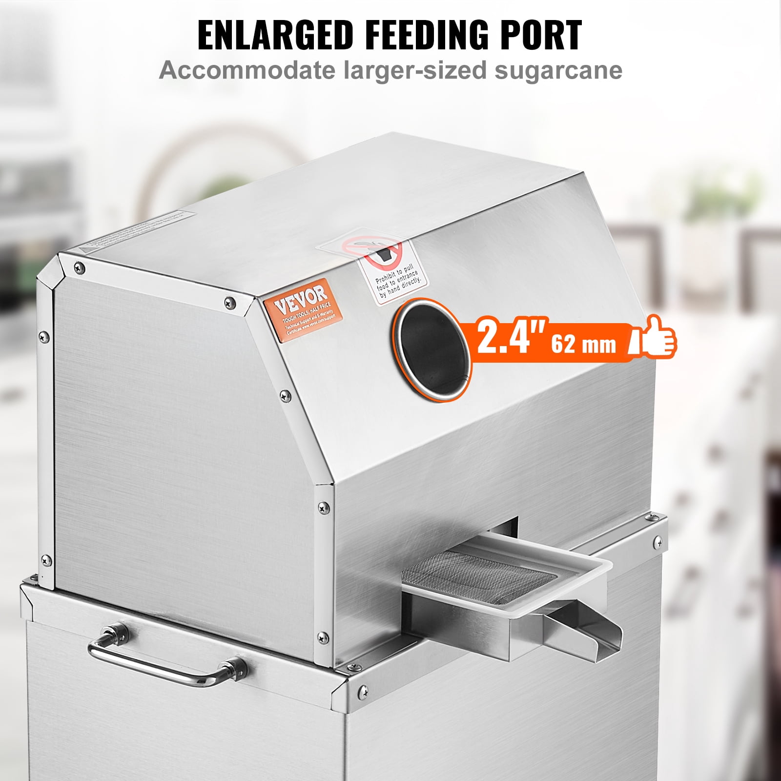 KFFKFF 800W Electric Sugar Cane Juicer 661LBS/H Output 3 Rollers 2.4" Large Inlet