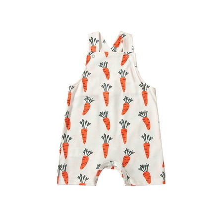 

Lieserram Baby Girls Boys Summer Casual Sling Jumpsuit 6 12 18 24 Months Sleeveless Carrot Print Suspender Pants