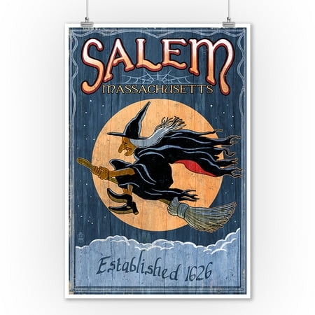 Salem, Massachusetts - Witch Vintage Sign - Lantern Press Poster (9x12 Art Print, Wall Decor Travel Poster)