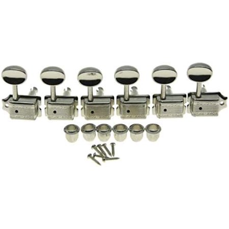 Deluxe 6 Inline Vintage Guitar Tuners with Split Post Guitar Tuning Keys Peg Machine Heads for Strat/Tele Guitars Nickel$$Music