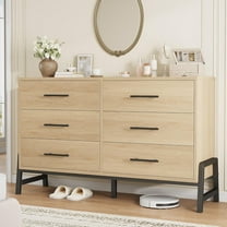 Senfot 6 Drawer Dresser for Bedroom, 52" Wide Drawer with Large Storage Space, Freestanding Wooden Closet Storage Dresser Chest for Bedroom,Living Room, Entryway, Natural Oak
