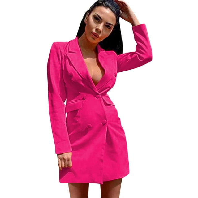 Suit Jackets for Women Solid Color Slim FitBlazer Double Long Sleeve ...