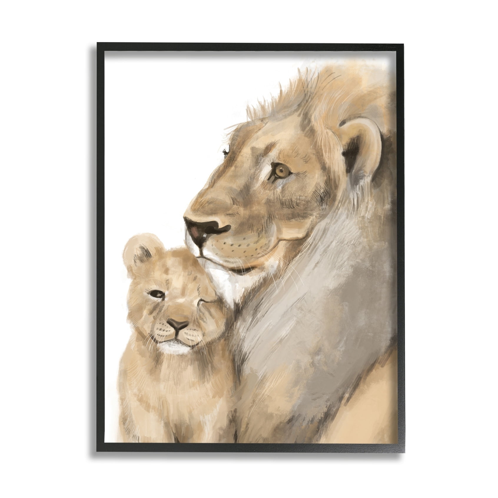 Stupell Industries Lion Cub and King Safari Animal Portrait Black Framed, 16 x 20, Design by Daphne Polselli