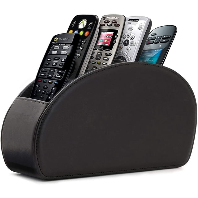 Remote Control Holder, Luxury PU Leather Modern Remote Caddy Organizer, Desktop Organizer with 5 Fine Compartments for TV, DVD Remote Controls, Anti-scratch Microfiber Interior, Compact Design