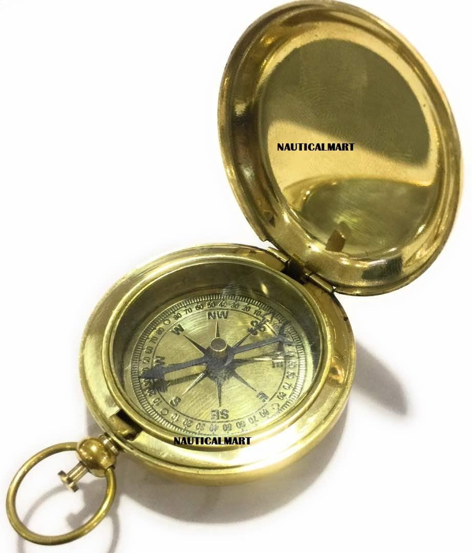 NauticalMart Handmade Brass Push Button Compass -Direction Compass