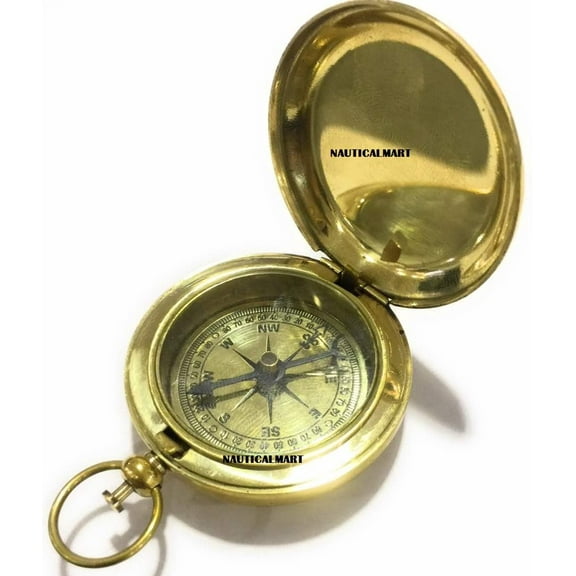 NauticalMart Handmade Brass Push Button Compass -Direction Compass, Brass Pocket Compass, Pirate Gift Compass