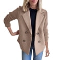 thumbnail image 3 of Clearance! Ogiraw Blazers For Women Business Casual Women's Lapel Button Knitted Patchwork Sleeve Casual Coat Cropped Double Breasted Suit Sweater For Women Women'S Blazers & Suit Jackets Coffee, 3 of 15