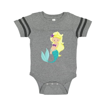 

Inktastic Cute Little Mermaid Blonde Hair Purple Sea Star Gift Baby Girl Bodysuit