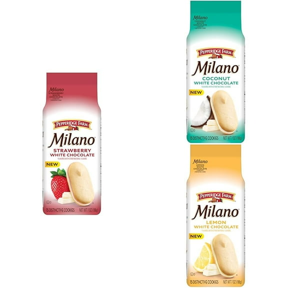 Pepperidge Farm Milano, White Chocolate Strawberry, Coconut, & Lemon, 7 Oz Bag (Pack of 3)