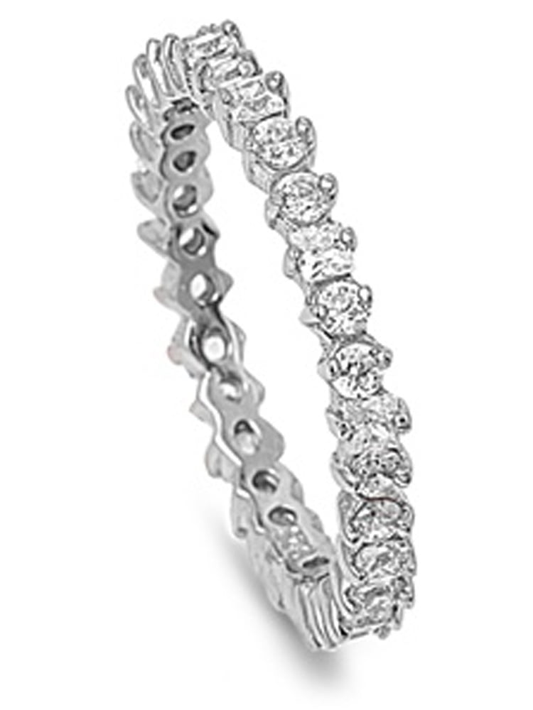 CHOOSE YOUR COLOR Sterling Silver Women's White CZ Eternity Ring 925