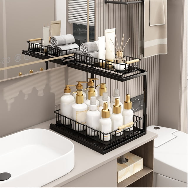 Estante deslizable para lavabo, estante para debajo del lavabo, estante para gabinete de baño, estante de almacenamiento para gabinete de lavabo, diseño fácil de usar