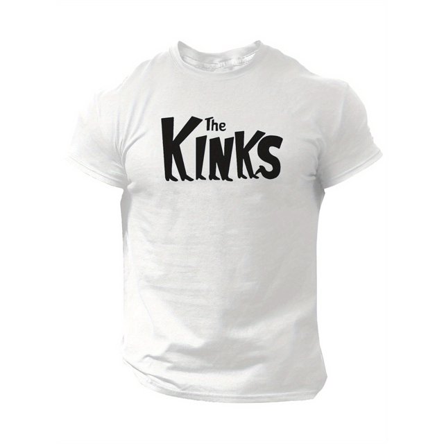 Men' Casual Crew Neck T-Shirt with "The Kinks" Print, Polyester Knit Fabric, Short Sleeve, Summer Top, Regular Fit
