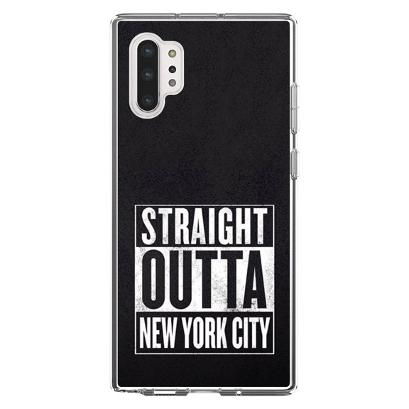 DistinctInk Clear Shockproof Hybrid Case for Galaxy Note 10 PLUS (6.8" Screen) - TPU Bumper, Acrylic Back, Tempered Glass Screen Protector - Straight Outta New York City - The Big Apple