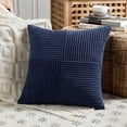 thumbnail image 3 of Fancy Homi 2 Pcs Navy Blue Big Decorative Throw Pillow Covers 24x24 inch for Living Room Couch Bed Sofa, Rustic Farmhouse Boho Home Decor, Soft Corss Corduroy Patchwork Accent Cushion Case 60x60 cm, 3 of 9
