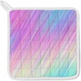thumbnail image 3 of Polyester Insulation Kitchen Oven Mitts Potholder Apron 3Pcs Set Pastel Rainbow Shiny Lines Non Slip Heat Resistant Gloves for Baking Cooking BBQ, 3 of 7