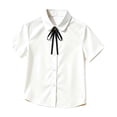 thumbnail image 3 of Asxite Toddler Girls White Shirt Solid Color Short Sleeve Button Down Preppy Style Casual Summer Tops 1-18Y, 3 of 7