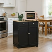 Spaco Kitchen Storage Cabinet with 2 Drawers, Sideboard Floor Cupboard with Solid Wood Top and Adjustable Shelf for Indoor as Living Room, Entryway, Black