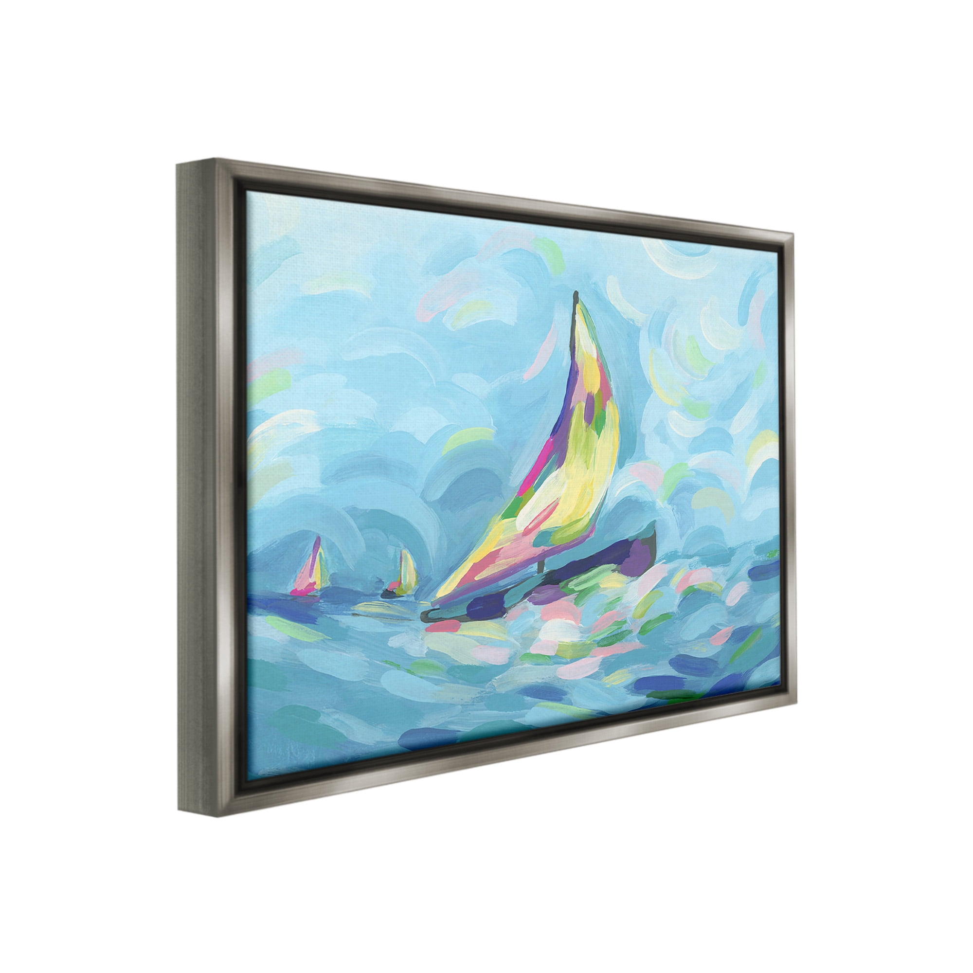 Stupell Industries Abstract Sailboat View Nature Painting Gray Floater Framed Canvas Art Print Wall Art, 31 x 25