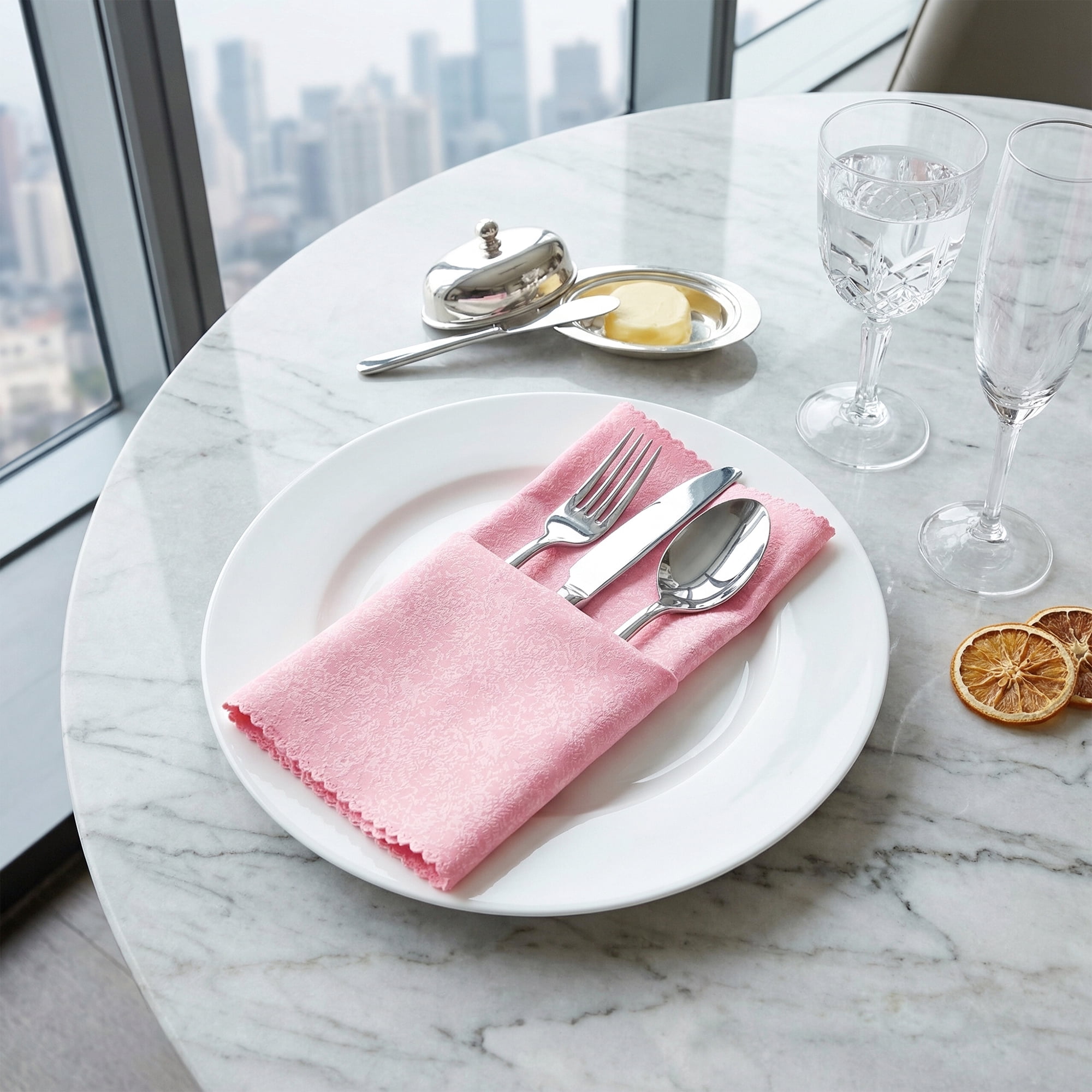 Unique Bargains 12Pcs Reusable Party Cloth Napkins Pink 19x19inch