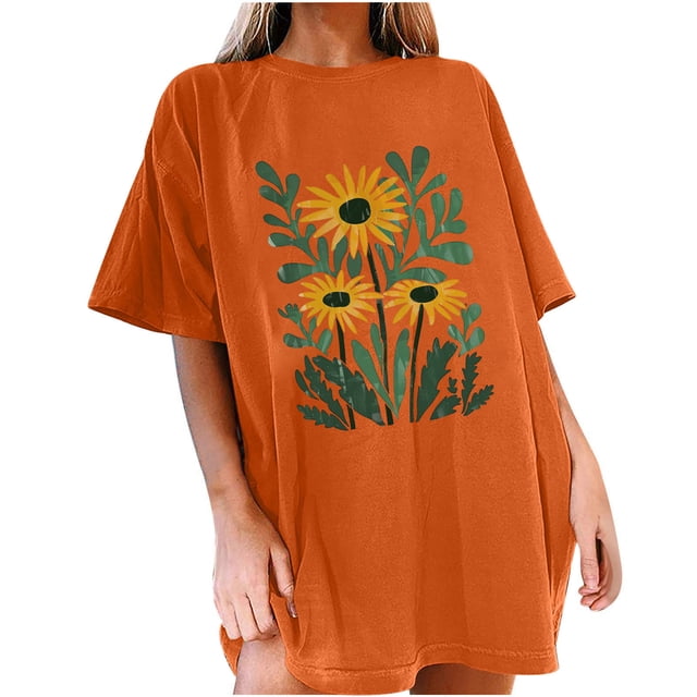 Faldas Cortas para Mujeres, Impresión de Flores Casual Oversized Camiseta de Manga Corta Top Hecho de 95% Poliéster 5% Spandex para Primavera Verano, Falda Corta de Verano
