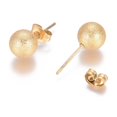 thumbnail image 2 of 3pairs Ion Plating(IP) 304 Stainless Steel Stud Earrings Ball Stud Earrings Textured with Earring Backs Golden 19x8mm Pin: 0.8mm Gold, 2 of 2