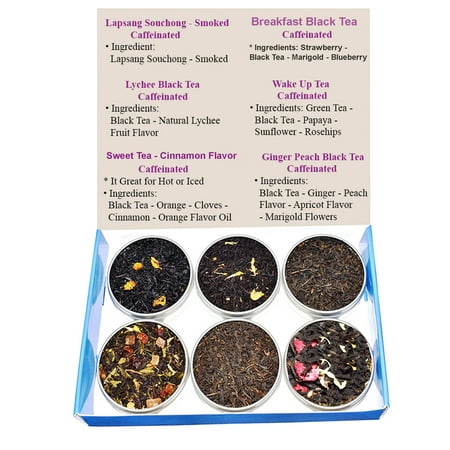 Tea Sampler - Black Tea - Caffeinated - Gift Box  - Lapsang Souchong Smoked Tea - Sweet Tea Cinnamon Flavor - Lychee Tea - Breakfast Black Tea - Loose Leaf