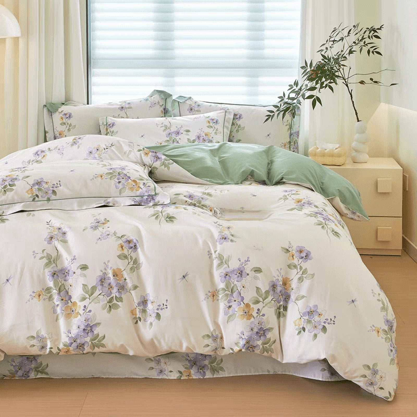 100% Cotton Duvet Cover Set 3Pcs Queen 1 Comforter Cover 2 Pillowcases Bedding Set Floral Printed Soft Breathable