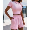 thumbnail image 2 of ITFABS 2 Pcs Female Shorts Set, Short Sleeve Tops + High Waist Shorts Suits, 2 of 5