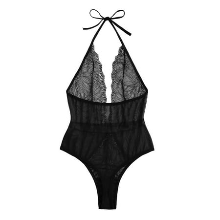 beishanbush Women Clearance Intimates Under $5 New Women Underwear Lace Teddy Deep V Neck Backless Bodysuit Babydoll Underwear