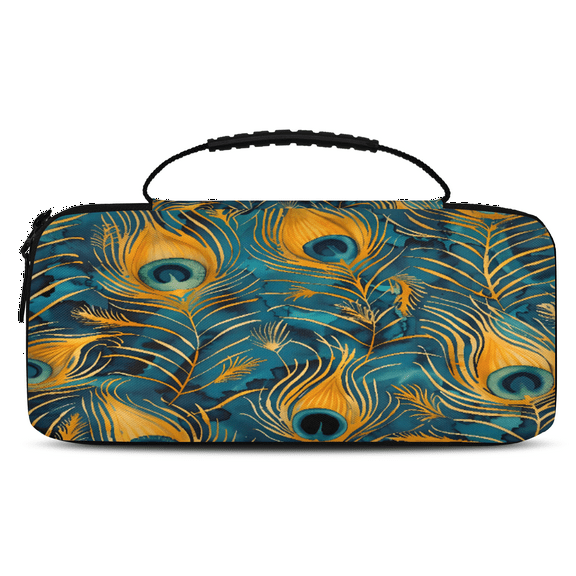 Herdesigns Bohemian Peacock Feather Carrying Case for Nintendo Switch OLED Model 2021 & Switch 2017 with 20 Game Card Slots, Portable Travel Carry Case for Accessories and Console