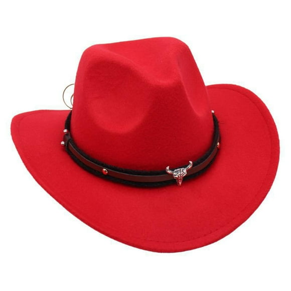 Sombrero de vaquero occidental, sombrero de ala ancha, gorra informal de rendimiento para adolescentes, vestido elegante Rojo