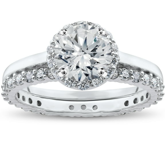 Pompeii 2 ct Eco Freindly Lab Created Diamond Madelyn Halo Engagement Ring & Eternity Ring