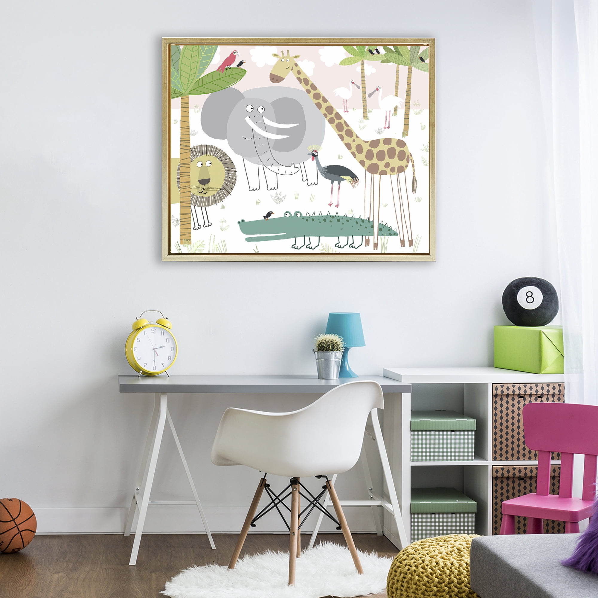 Stupell Industries Safari Animals Out and About Gold Framed Floater Canvas Wall Art, design by Carla Daly