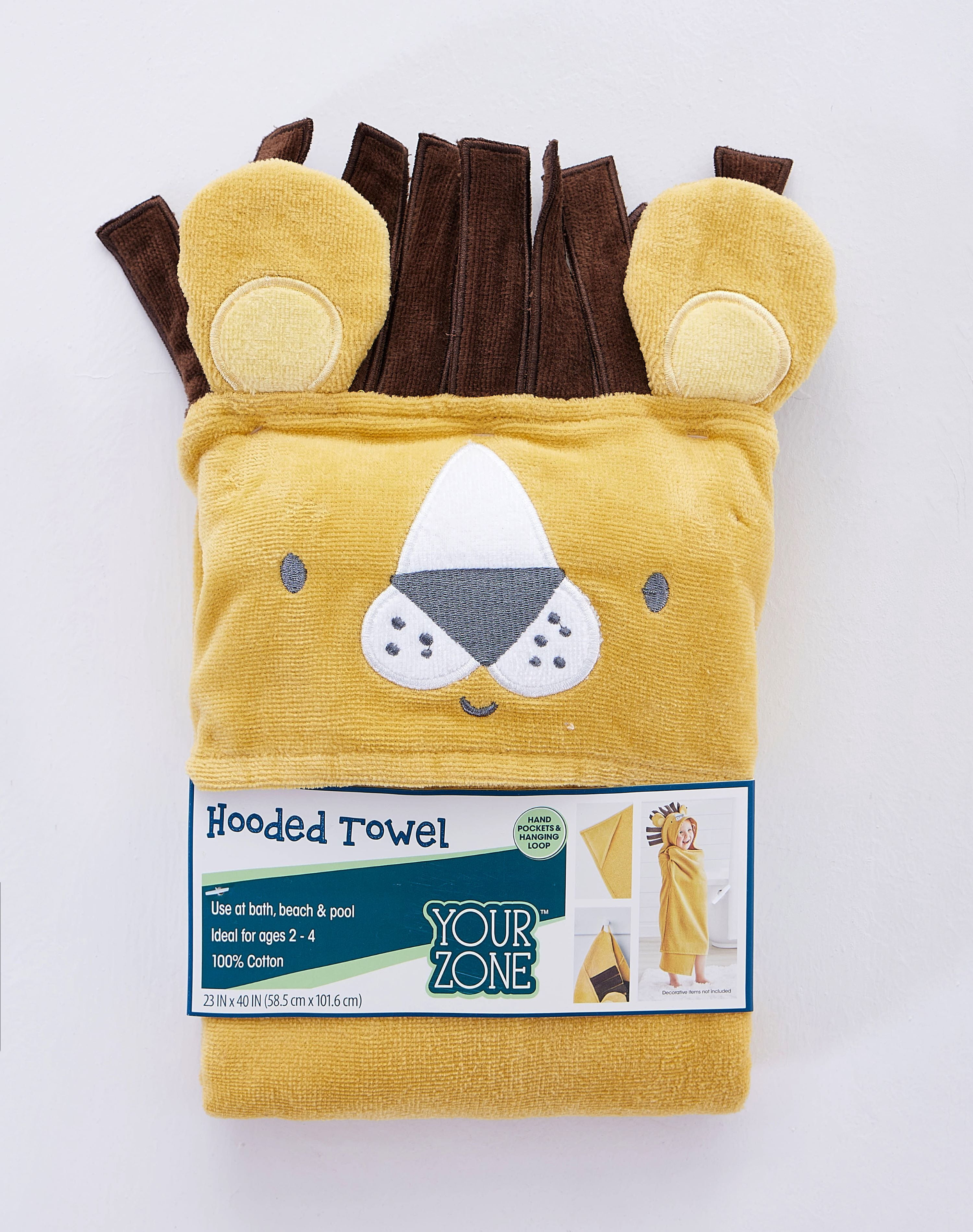 Your Zone Lion Cotton Towel & Washcloth with Hand Pocket, Yellow