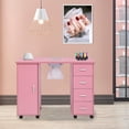 thumbnail image 2 of Manicure Nail Desk for Technician, Resistant Wooden Salon Spa Nail Table Station w/Cabinet, Drawers, Controllable Wheels (Pink), 2 of 9