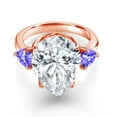 thumbnail image 2 of Gem Stone King 18K Rose Gold Plated Silver Blue Tanzanite Ring Set with Moissanite (9.97 Cttw) (Size 6), 2 of 5