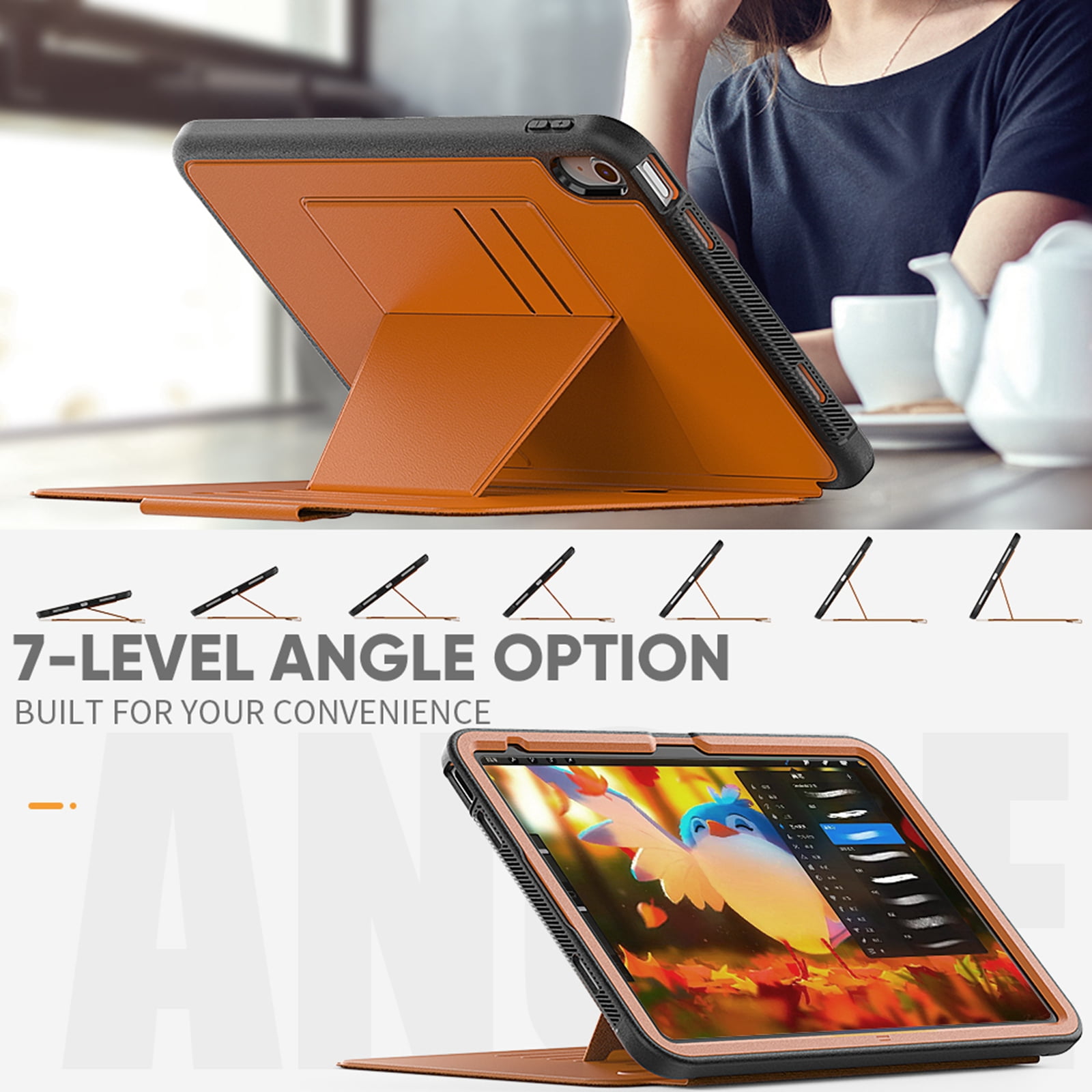 Dteck Case for iPad 11-inch (A16) 2025 / iPad 10th Generation 10.9-inch,Luxury Business Leather Smart Case Heavy Duty Rubber Card Holder Kickstand Folio Magnetic Cover with Pencil Holder,Khaki