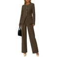thumbnail image 3 of Women Suits 2 Piece Set Business Casual Dressy Blazer Jacket and Wide Leg Pantsuits Formal Outfits Brown L, 3 of 9