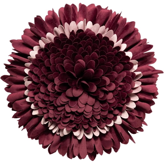 JWH 3D Round Burgundy Decorative Flower Throw Pillows for Bed Living Room Sofa Couch Decor 14 inch