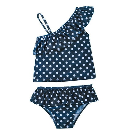 

Bullpiano Toddler Baby Girls Ruffled Swimsuit Kids Floral Two-Piece Bathing Suit Crop Top + Bikini Set 1-6T