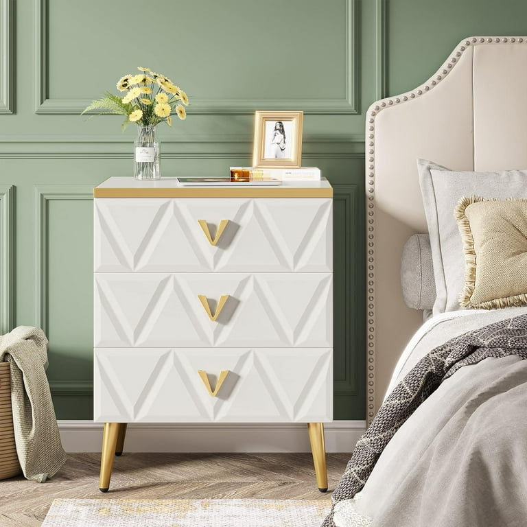 White and gold nightstand and dresser set deals
