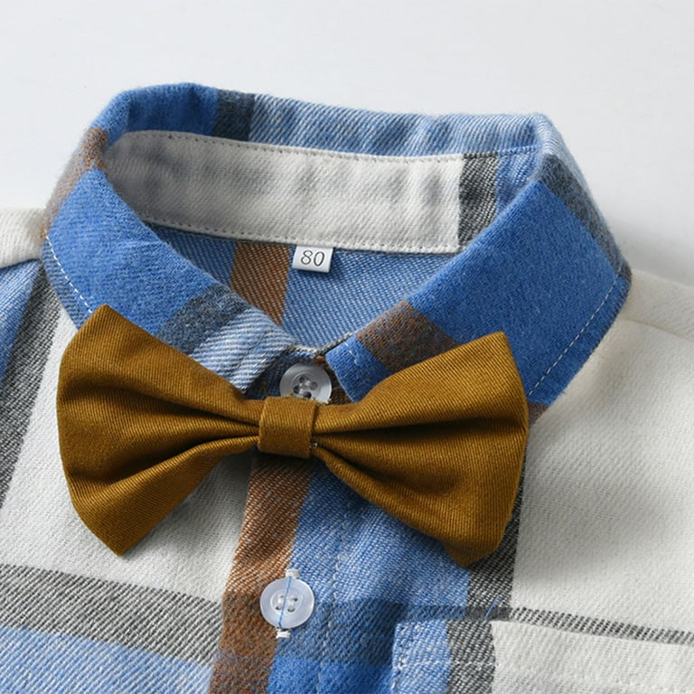 XUELUO Baby Boys Outfit Sets Plaid Print Lapel Bow Tie Short