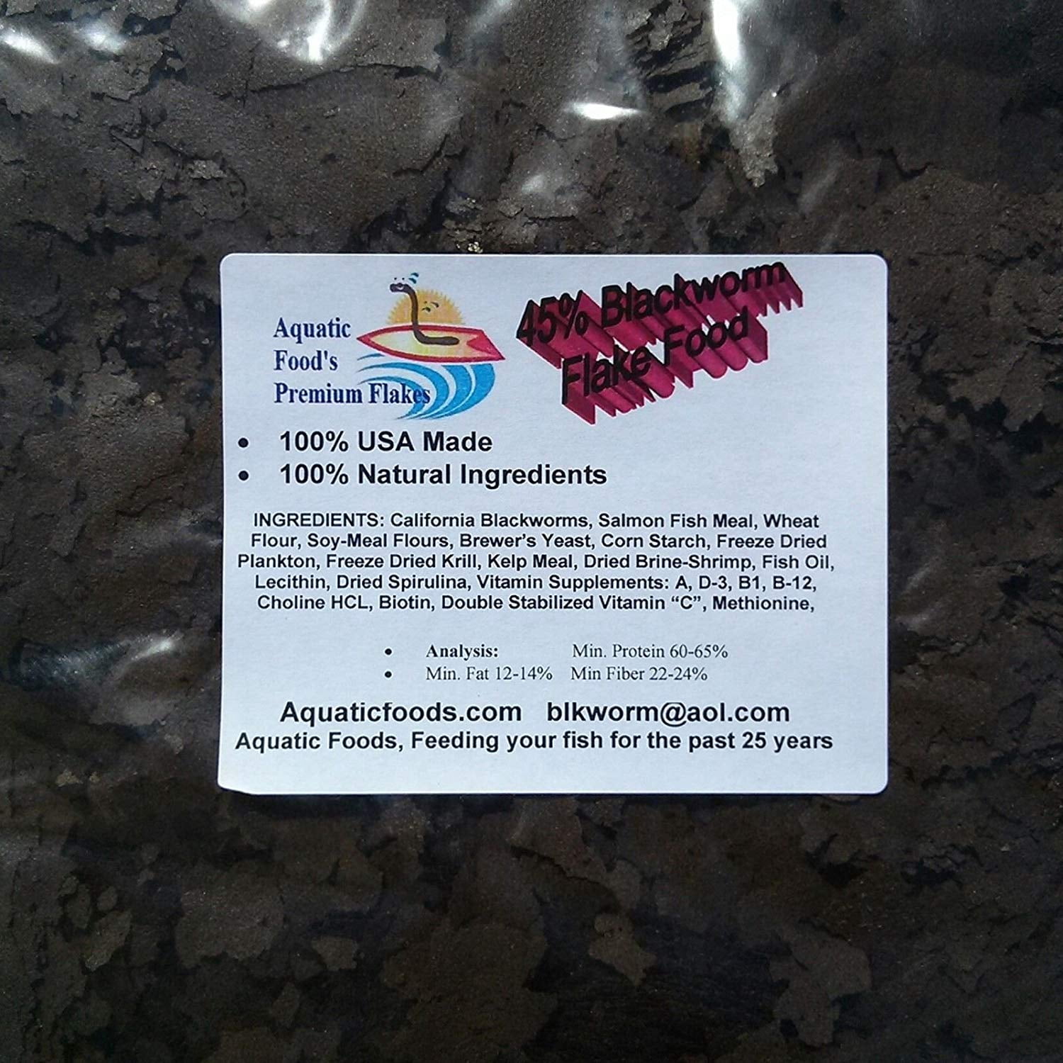 45% California Blackworm Flakes - Premium Tropical Fish Foods - 10-lb