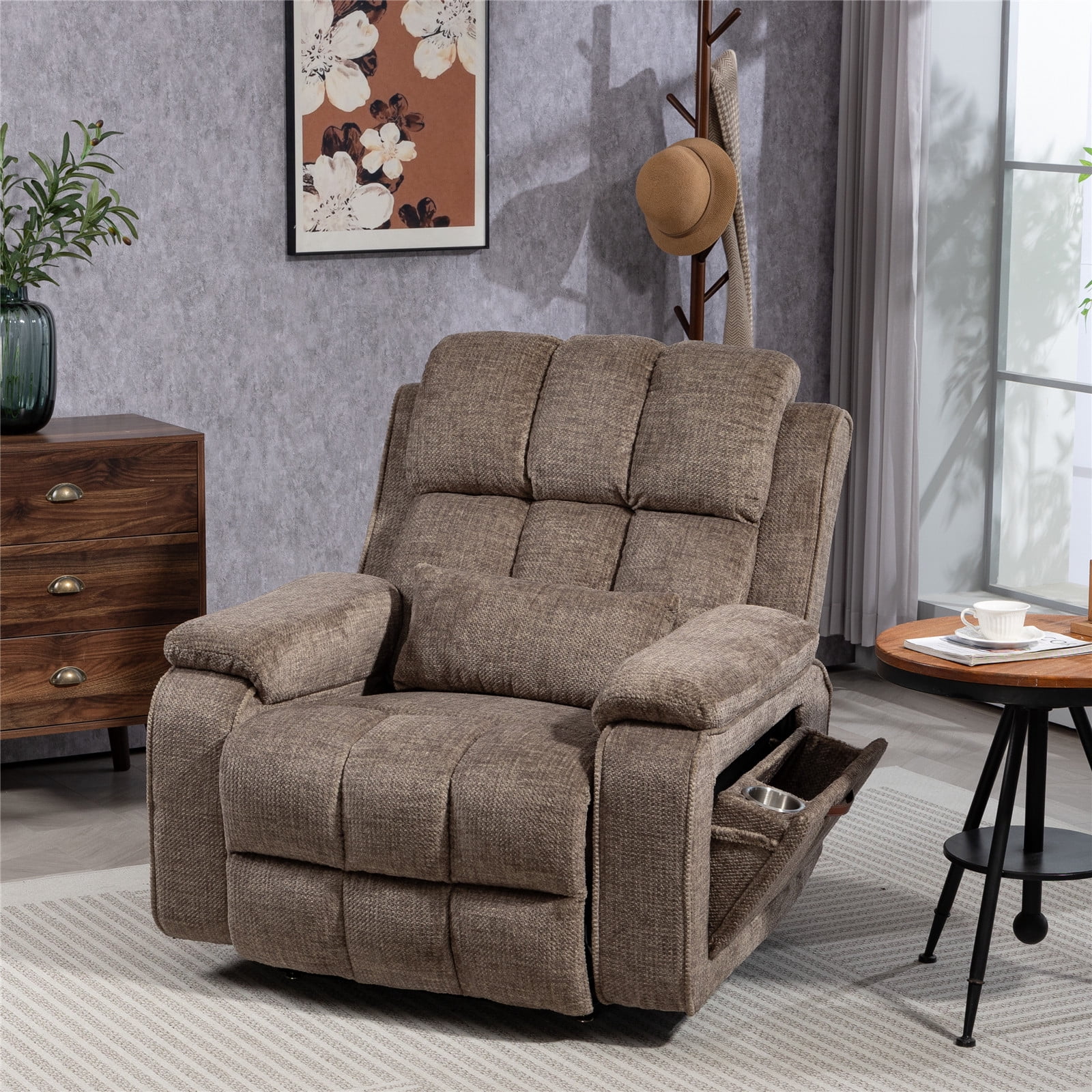 LITVZ Lift Recliner Chairs for Elderly, Lumbar Power Lift Chair with Heat and Massage, 180° Lay Flat Recliner with Extended Footrest, USB & Type-C Ports and Side Storage for Big Man 400lbs Sleeping